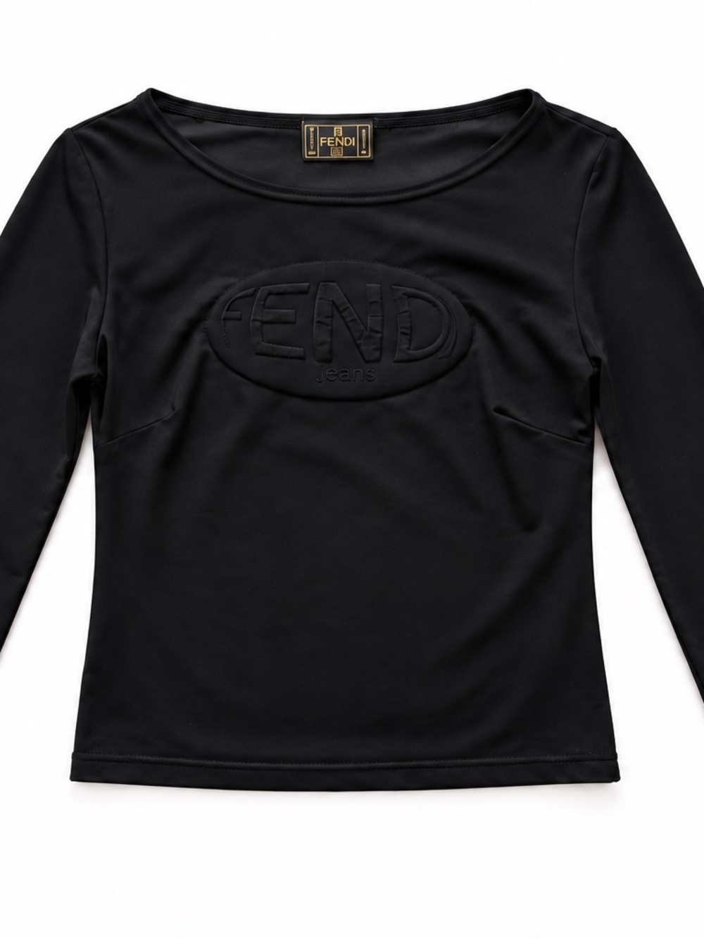 Fendi Black Long-Sleeve Embossed Logo Tee